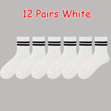 Wexleyjesus 6/12 Pairs New Fashion High Quality Men's Cotton Socks Breathable Round Neck Socks Mid Tube Socks Simple Women's Striped Socks