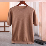 Wexleyjesus 100% Merino Wool Short Sleeved Men's Round Neck Pullover Vest Spring Summer Solid Color Knitted Half Sleeve Sweater