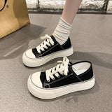 Wexleyjesus 2024 Spring/Summer/Autumn New Thick Sole Round Head Canvas Shoes for Female Students Casual Korean Board Shoes