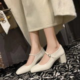 Wexleyjesus Fashion Pumps New High Quality Genuine Leather Vintage Mary Jane Shoes Square Toe High Heels Flat Shoes Lightweight Shoes