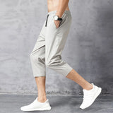 Wexleyjesus Summer Men Ice Silk Casual Pants Men Elastic Drawstring Calf-Lenght Joggers Pants Sports Soild Color Cargo Trousers Male