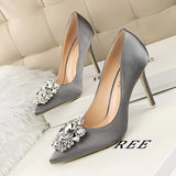 Wexleyjesus summer new rhine-diamond sexy banquet high heels for women slim heels thin mouth wedding shoes pointed shiny single shoes