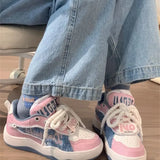 Wexleyjesus Women Letters Breathable Pink Sneakers Patchwork Shoes Thick Heel Sneakers Casual Running Platform Y2K Baskets Shoes