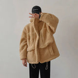 Wexleyjesus Lamb Fleece Coat Men's Winter Thick Polar Fleece Cotton Jacket Korean Edition Loose Trendy Cotton Coat Male Clothing