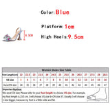 Wexleyjesus Fashion Design Gem Bowknot Women Pumps Sexy Pointed Toe Blue Denim Strange High Heels Shoes Ladies PVC Transparent Sandal