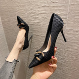 Wexleyjesus 7cm New Fashion Pointed Toe Hemp Pumps High Heels Ladies Dress for Women Black Shoes