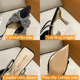 Wexleyjesus  Shiny Crystal Bowtie Pumps Women Fashion Ankle Strap High Heels Party Shoes Woman  Summer Pointed Toe Sandals Mujer