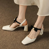 Wexleyjesus Ins Design Women Beige Leather Pumps Black Cute Bowknot Strap High Heels Fashion Slingback Summer Sandalias Femininos Zapato