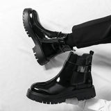 Wexleyjesus Casual Chelsea Boots Men Mid Calf Dress Shoes Business Formal Patent Leather Slip-On Ankle Boots Fashion High Top Leather Shoes