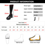 Wexleyjesus Chunky Heel Platform Long Boots for Women Black Patent Leather Knee High Boots Woman Winter Thick High Heels Punk Shoes