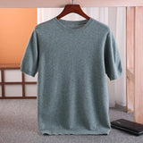 Wexleyjesus 100% Merino Wool Short Sleeved Men's Round Neck Pullover Vest Spring Summer Solid Color Knitted Half Sleeve Sweater