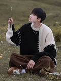 Wexleyjesus Knitted Sweater Men Pullover Oversize Sweaters Male Winter Harajuku Casual Streetwear Patchwork Autumn Hip Hop Spliced