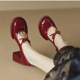 Wexleyjesus Red Heels  2024 Spring New Round Toe  Pumps Comfortable Chunky Heel  Jane Shoes Simple Elegant Lady Formal