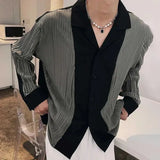 Wexleyjesus Mens Patchwork Contrasting Pleated Long-Sleeved Shirt 2024 New Genderless British Elegant Fashion Retro Loose Shirt Unisex