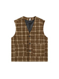 Wexleyjesus Japanese Retro Corduroy Cardigan Sleeveless Jackets Waistcoat Men and Women Spring New Fashion Loose Casual Plaid Vest Tops