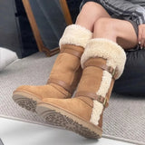 Wexleyjesus Thickened Lamb Wool Long Tube Snow Boots for Women New 2024 Autumn Winter Anti-slip Fleece-lined Cotton Shoes Knee High Boots