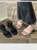 Wexleyjesus Pure Color Sandals 2024 Summer New Fashion Gentle Retro Chunky Non-slip Sandals A Line 5cm High Heels Summer Beach Sandals Lady