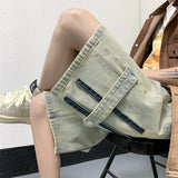 Wexleyjesus Men Patchwork Oversized Jeans Shorts Streetwear Harajuku Denim Shorts 2023 New Hip Hop Vintage Blue Summer Casual Loose Shorts