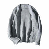 Wexleyjesus American Lazy Streetwear Men Wind O-neck Knitted Ripped Sweater Retro Couple Loose Pullovers Men Knitwear Hole Sweaters E91