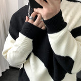 Wexleyjesus Man Clothes Round Collar Pullovers Knitted Sweaters for Men Crewneck Color Matching Black Cigaret Casual Korean Style Jumpers S