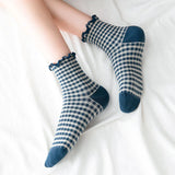 Wexleyjesus Korean Retro Plaid Lace Mid-tube Socks Girl Fungus Edge Color Lolita Cotton Socks Cute Socks  Socks Woman