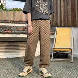 Wexleyjesus 2 Color Plaid Pants Men Fashion Retro Casual Wide Leg Pants Mens Japanese Streetwear Loose Hip Hop Straight Pants Mens Trousers