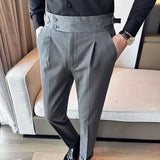 Wexleyjesus  New Spring Autumn High Waist Smart Casual Dress Pants Men Belt Design Slim Suit Pants Formal Wedding Social Party Mens Trousers