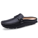 Wexleyjesus Men Slippers Fashion Leather Loafers Outdoor Non-slip Casual Driving Shoes Men Mules Slides Comfortable Beach Sandals Zapatillas