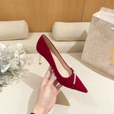 Wexleyjesus  Sexy 8cm High Heels with Pearl decoration Big Size Wedding Bridal Heels Elegant lady wine red sandal