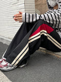 Wexleyjesus Black Hip Hop Panel Striped Loose Sweatpants