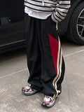 Wexleyjesus Black Hip Hop Panel Striped Loose Sweatpants