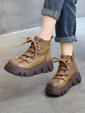 Wexleyjesus Vintage Cow Leather Wool Boots Platform Shoes