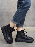 Wexleyjesus Vintage Cow Leather Wool Boots Platform Shoes