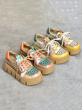 Wexleyjesus Casual Contrast Color Heart Hollow Tied Platform Shoes