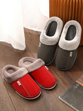 Wexleyjesus Casual Indoor PU Non-Slip Waterproof Keep Warm Velvet Slippers