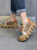 Wexleyjesus Casual Contrast Color Heart Hollow Tied Platform Shoes