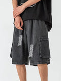 Wexleyjesus Dark Grey Vintage Men's Pocket Ripped Denim Short