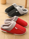 Wexleyjesus Casual Indoor PU Non-Slip Waterproof Keep Warm Velvet Slippers