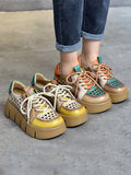 Wexleyjesus Casual Contrast Color Heart Hollow Tied Platform Shoes