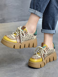 Wexleyjesus Casual Contrast Color Heart Hollow Tied Platform Shoes