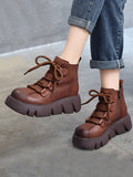 Wexleyjesus Vintage Cow Leather Wool Boots Platform Shoes