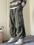 Wexleyjesus Green Vintage Men's Corduroy Big Pocket Bound Feet Drawstring Cargo Pants