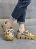 Wexleyjesus Casual Contrast Color Heart Hollow Tied Platform Shoes