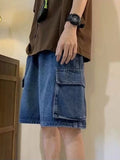 Wexleyjesus Loose Washed Cargo Denim Shorts for Men