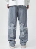 Wexleyjesus Men's Blue Vintage Jeans with Cross Patch