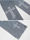 Wexleyjesus Men's Blue Vintage Jeans with Cross Patch