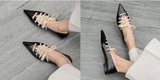 2022 Summer Flats Shoes Women Black Leather Pointed Ballet Flats  Single Shoes Two Wear Four Seasons Scoop Shoes Sandalias Shoe