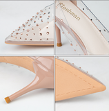 Wexleyjesus Transparent high heel women's stiletto pointed wedding shoes rhinestone glass glue, star shoes