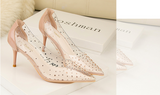 Wexleyjesus Transparent high heel women's stiletto pointed wedding shoes rhinestone glass glue, star shoes