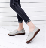2022 White Black Hollowed Moccasins For Women Genuine Leather Flats Breathable Loafers Shoes Women's Soft Casual Flat Shoes Blue